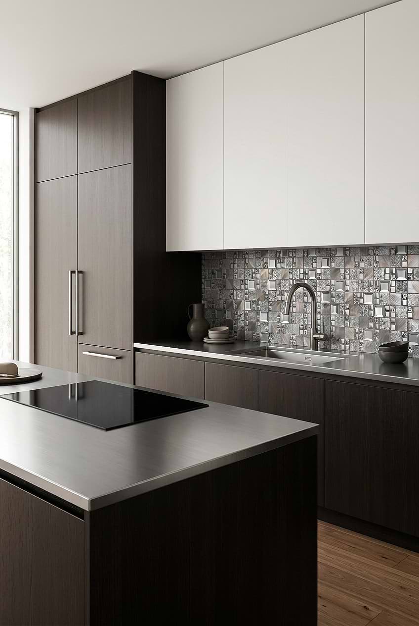 Metallic Mosaic Tile with Stainless Steel Countertop BA62010