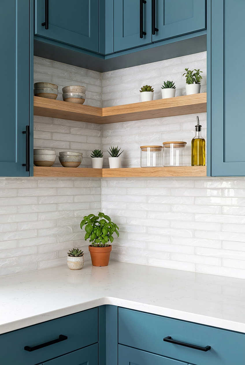 Milky White Glass Subway Teal Cabinets BA6707