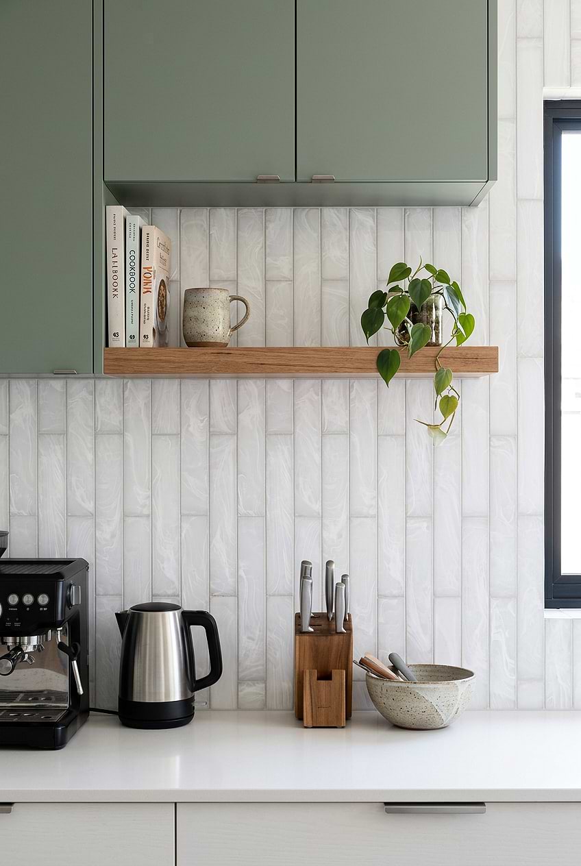 Milky White Vertical Glass Kitchen Backsplash BA6707