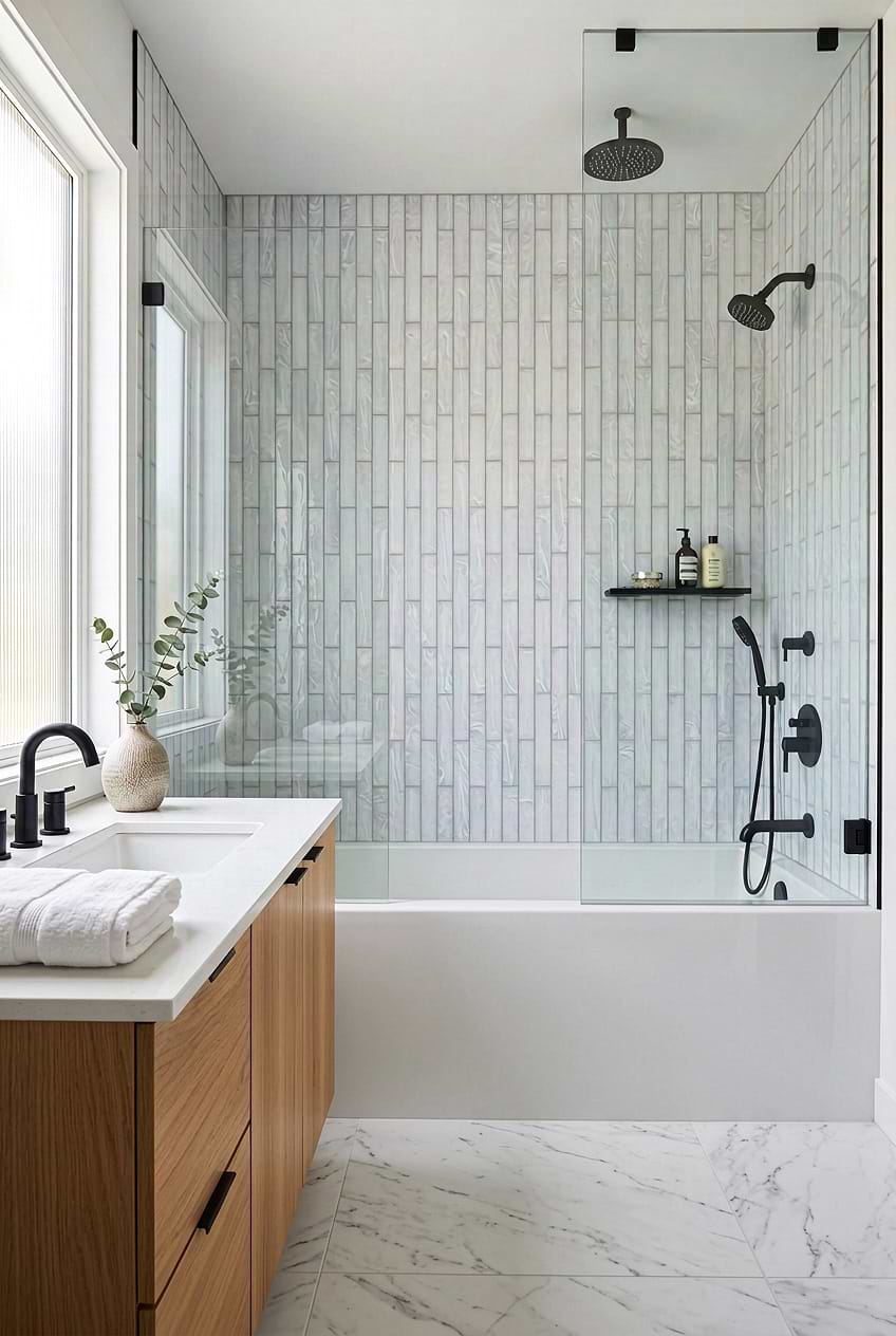 Milky White Vertical Glass Shower Tile BA6707