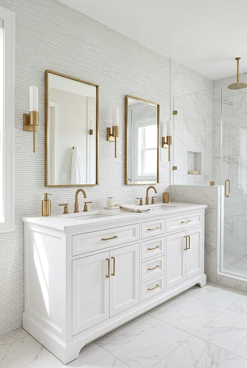 Modern Linear Mosaic White Bathroom Wall BA1164