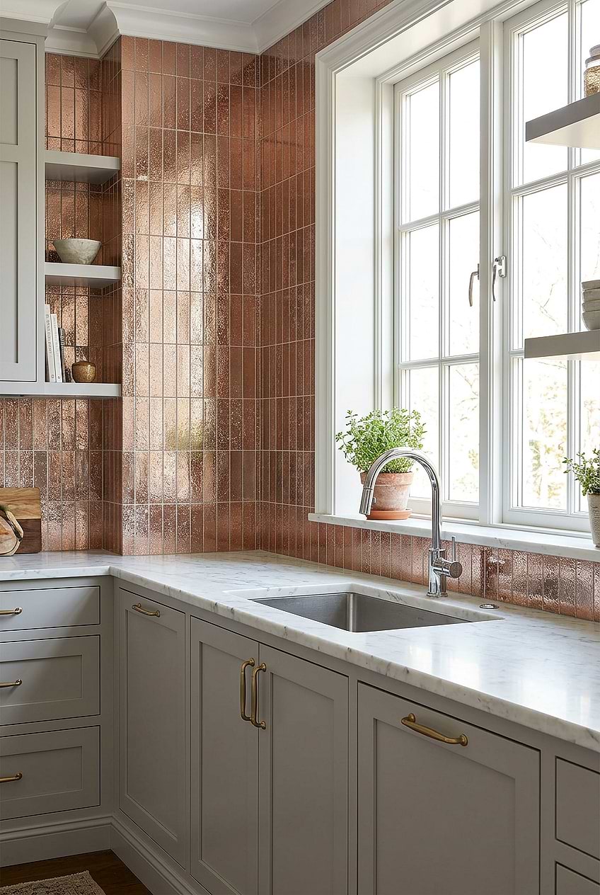 Modern Rose Gold Metallic Kitchen Backsplash BA6206