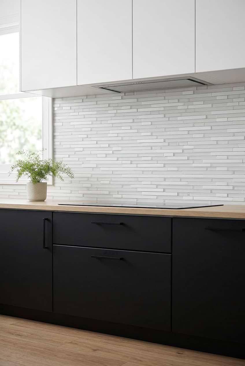 Modern White Linear Glass Marble Tile BA1012