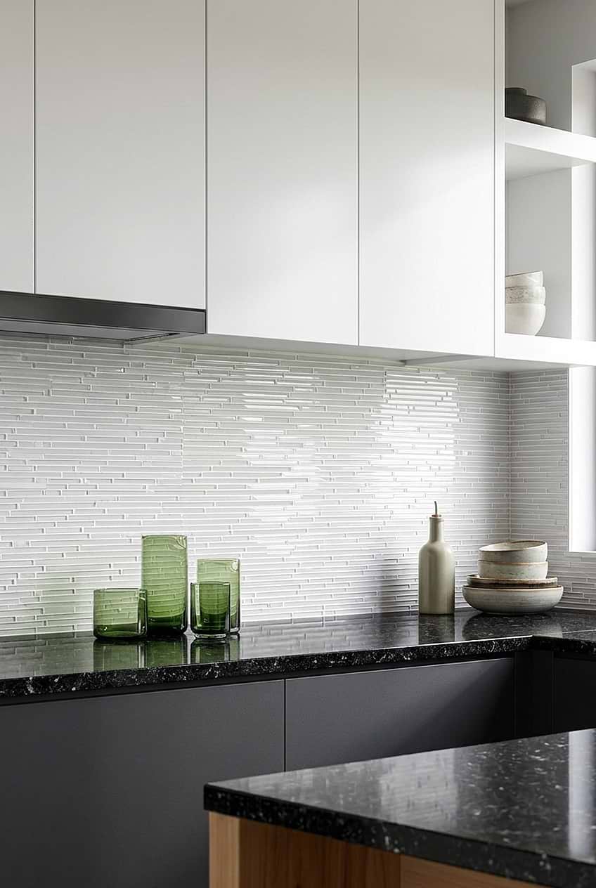 Modern White Linear Mosaic Backsplash BA1164 Modern White Linear Mosaic Backsplash BA1164