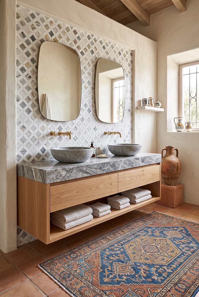 Multicolor Marble Diamond Bathroom Wall Tile BA6313
