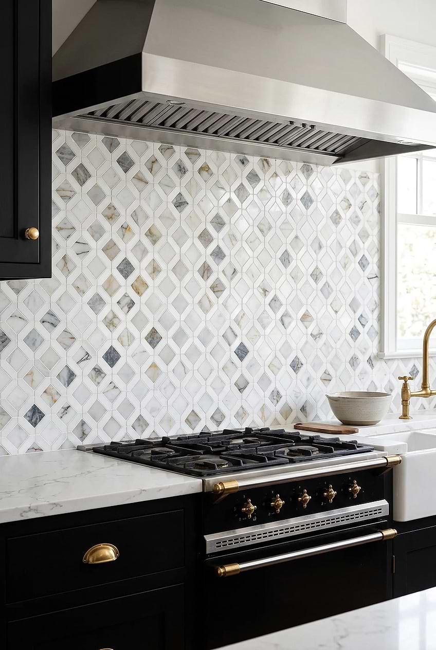 Multicolor Marble Diamond Mosaic Backsplash BA6313