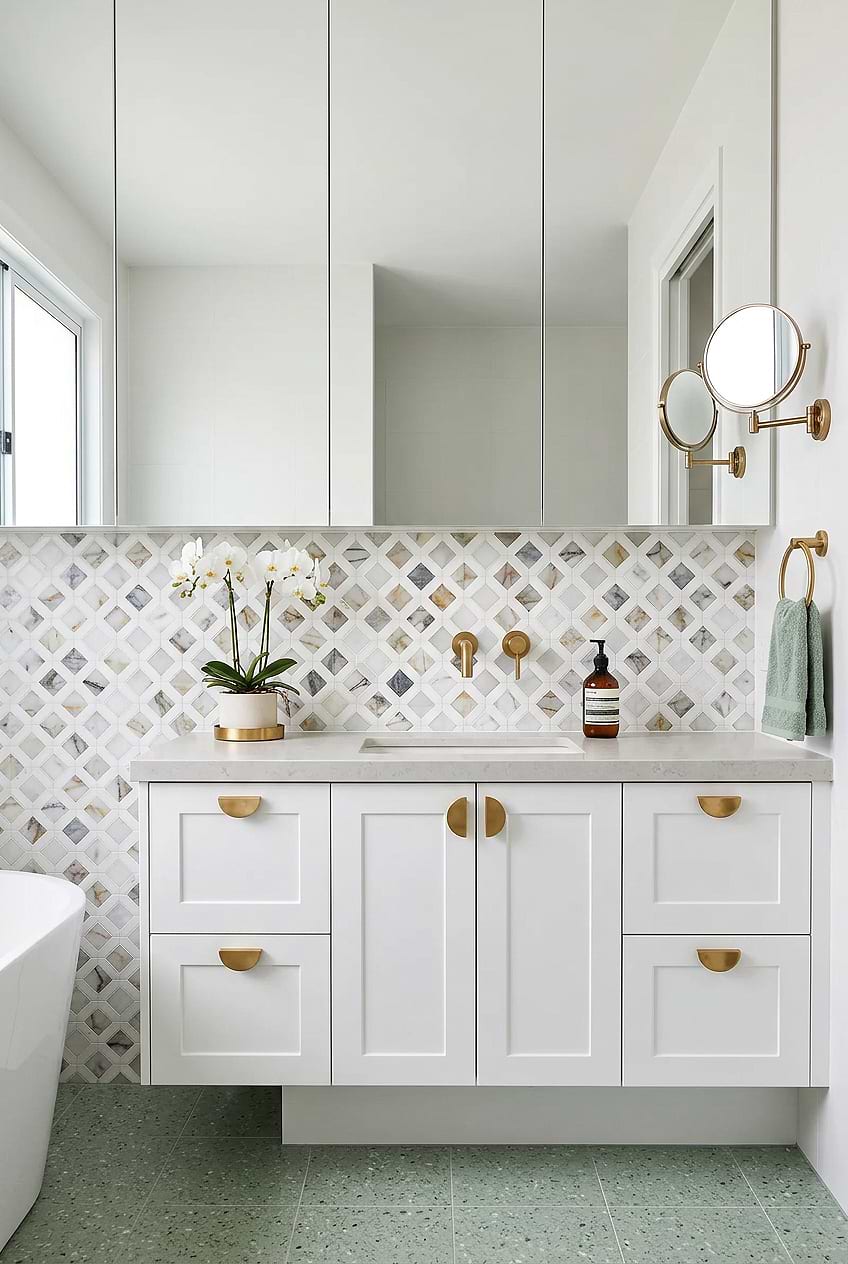 Multicolor Marble Diamond Mosaic Bathroom Wall BA6313