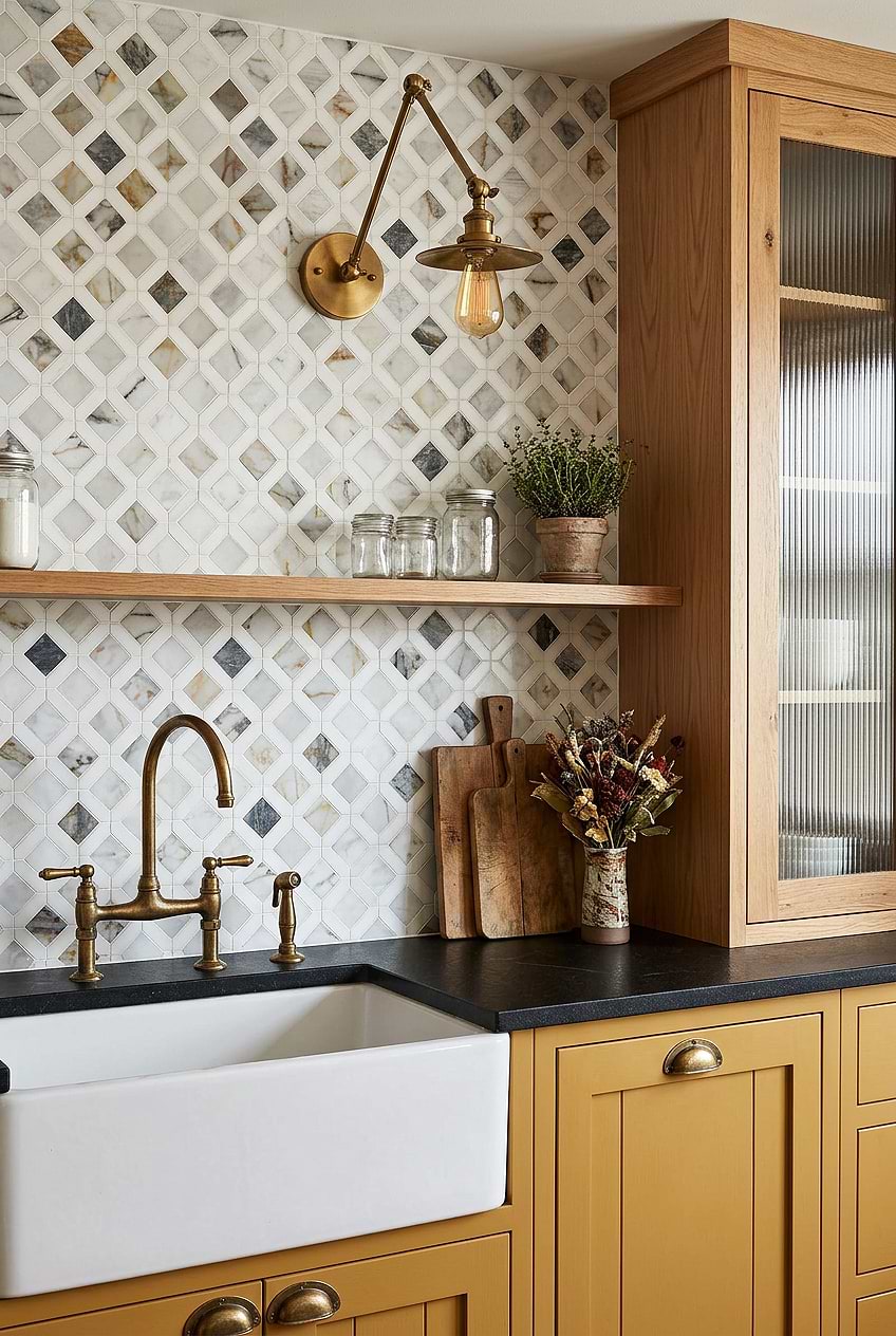 Multicolor Marble Diamond Mosaic Tile Kitchen BA6313