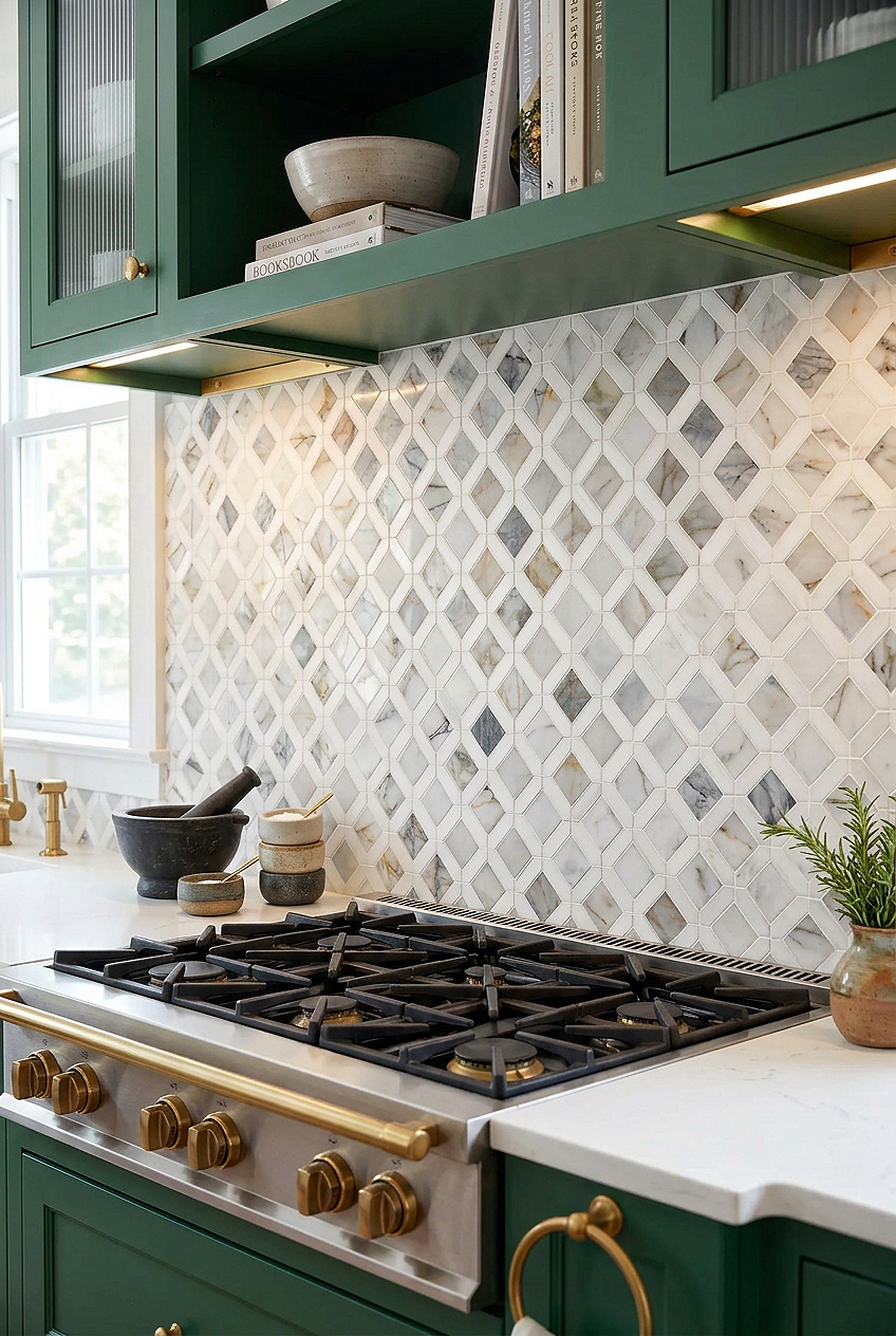 Multicolor Marble Diamond Tile for Green Kitchen BA6313 Multicolor Marble Diamond Tile for Green Kitchen BA6313