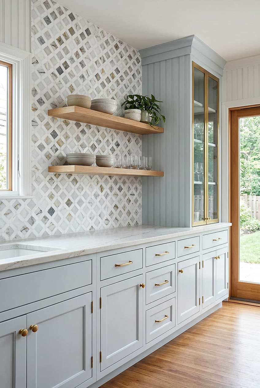 Multicolor Marble Diamond Transitional Kitchen Backsplash BA6313