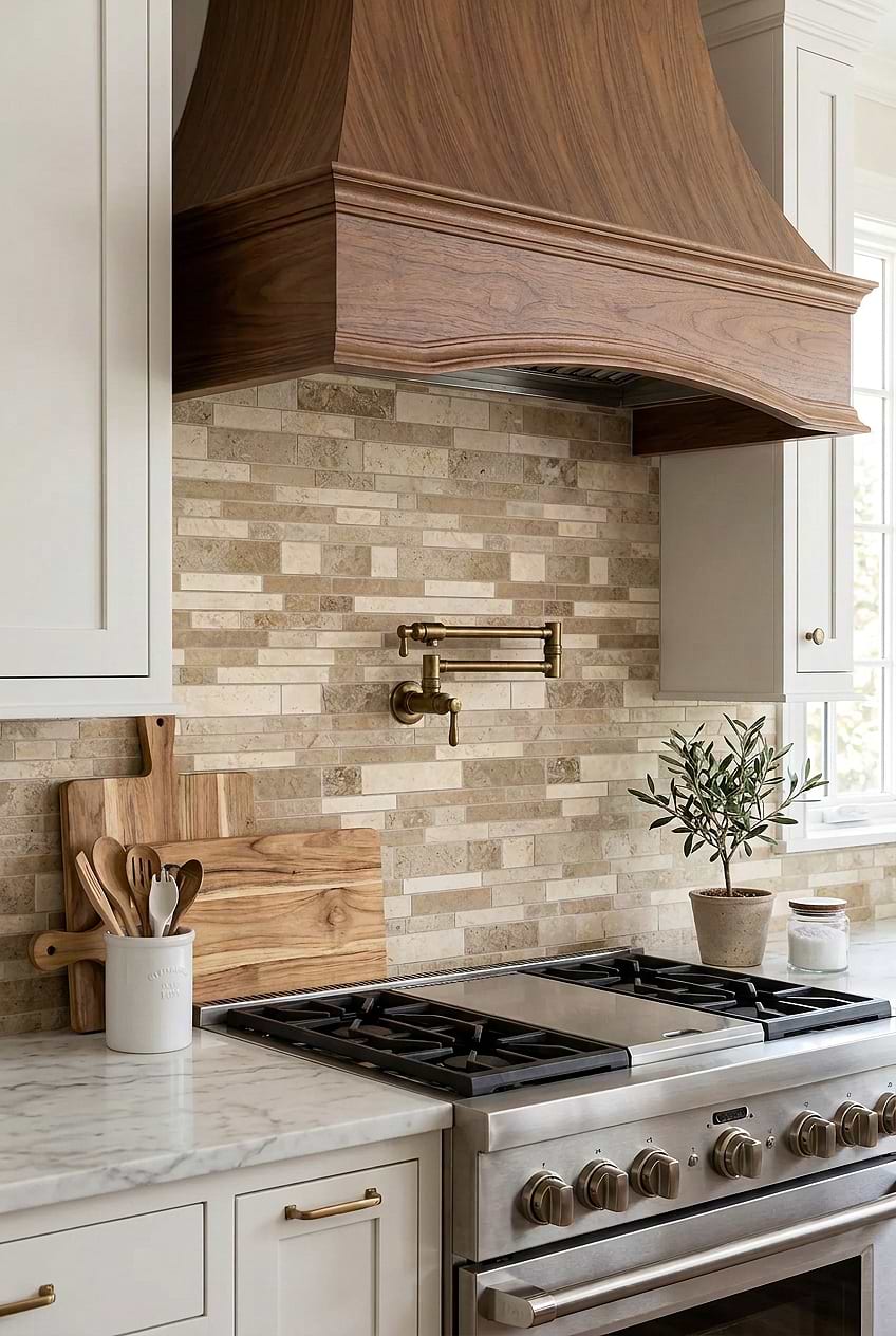 Multicolor Travertine Subway Kitchen Backsplash BA1024