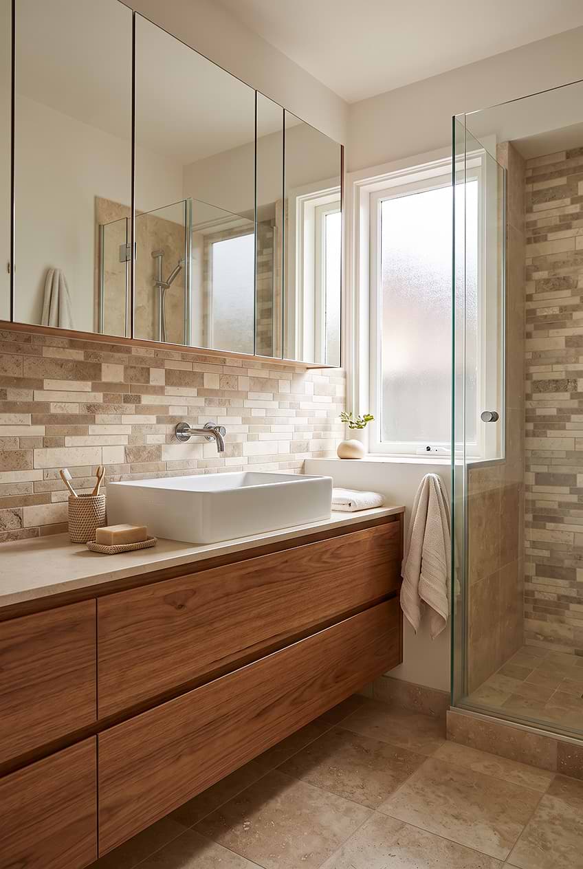 Multicolor Travertine Subway Mosaic Bathroom Tile BA1024