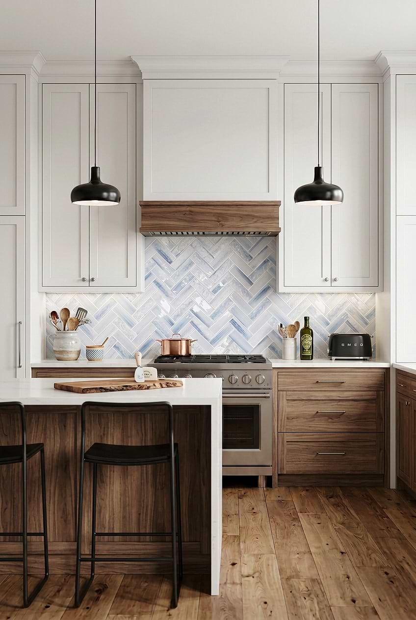 Ocean Blue Glass Herringbone Backsplash BA5507 LOT C
