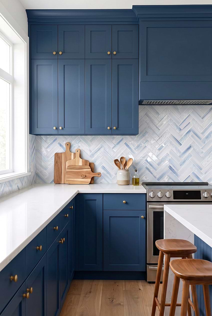 Ocean Blue Glass Herringbone Kitchen Tile BA5507 LOT C