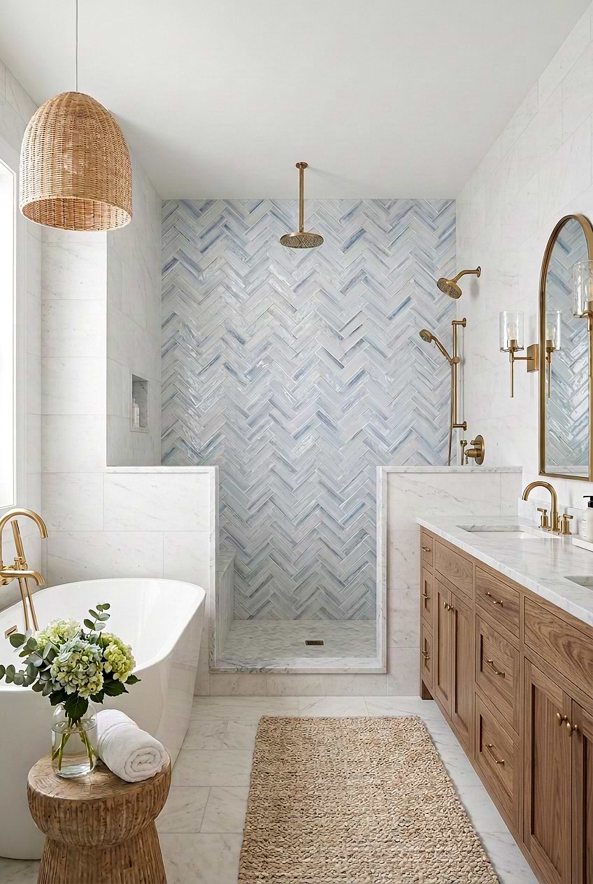 Ocean Blue Glass Herringbone Shower BA5507 LOT C