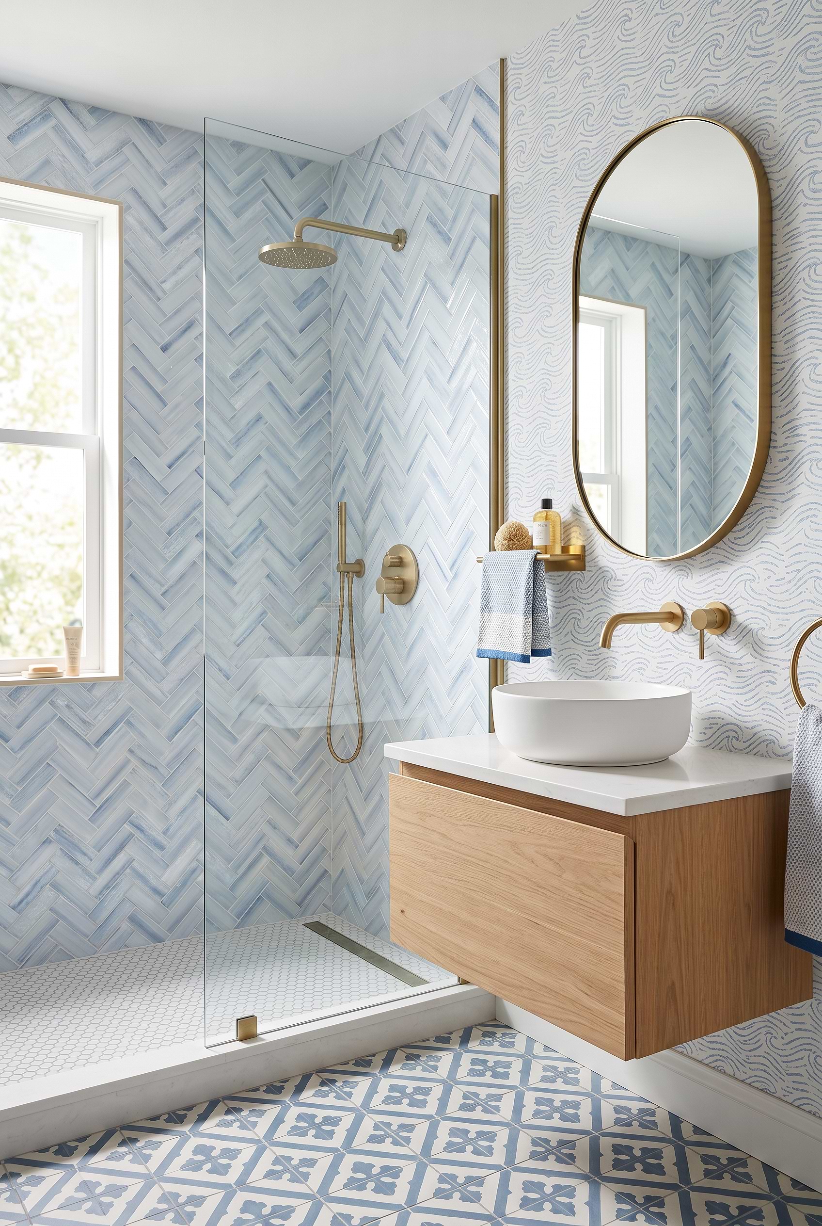 Ocean Blue Glass Herringbone Tile BA5507 LOT C