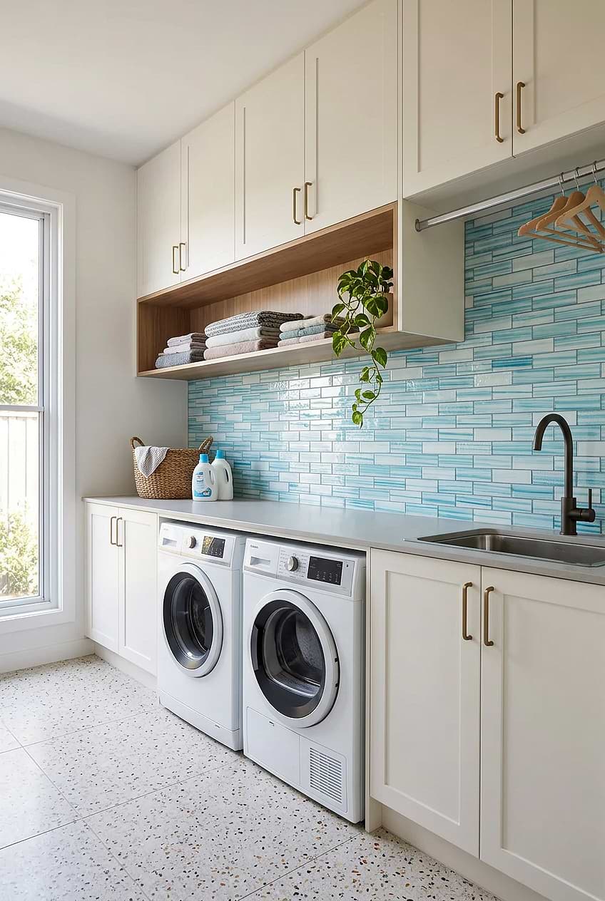 Ocean Blue Glass Subway Laundry Backsplash BA5563