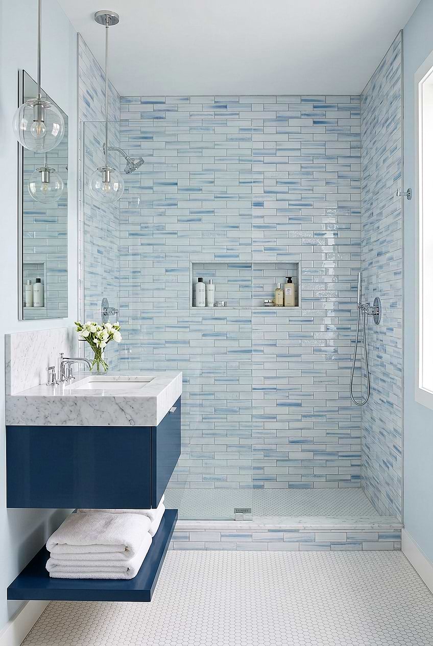 Ocean Blue Glass Subway Shower Tile BA5507 LOT C