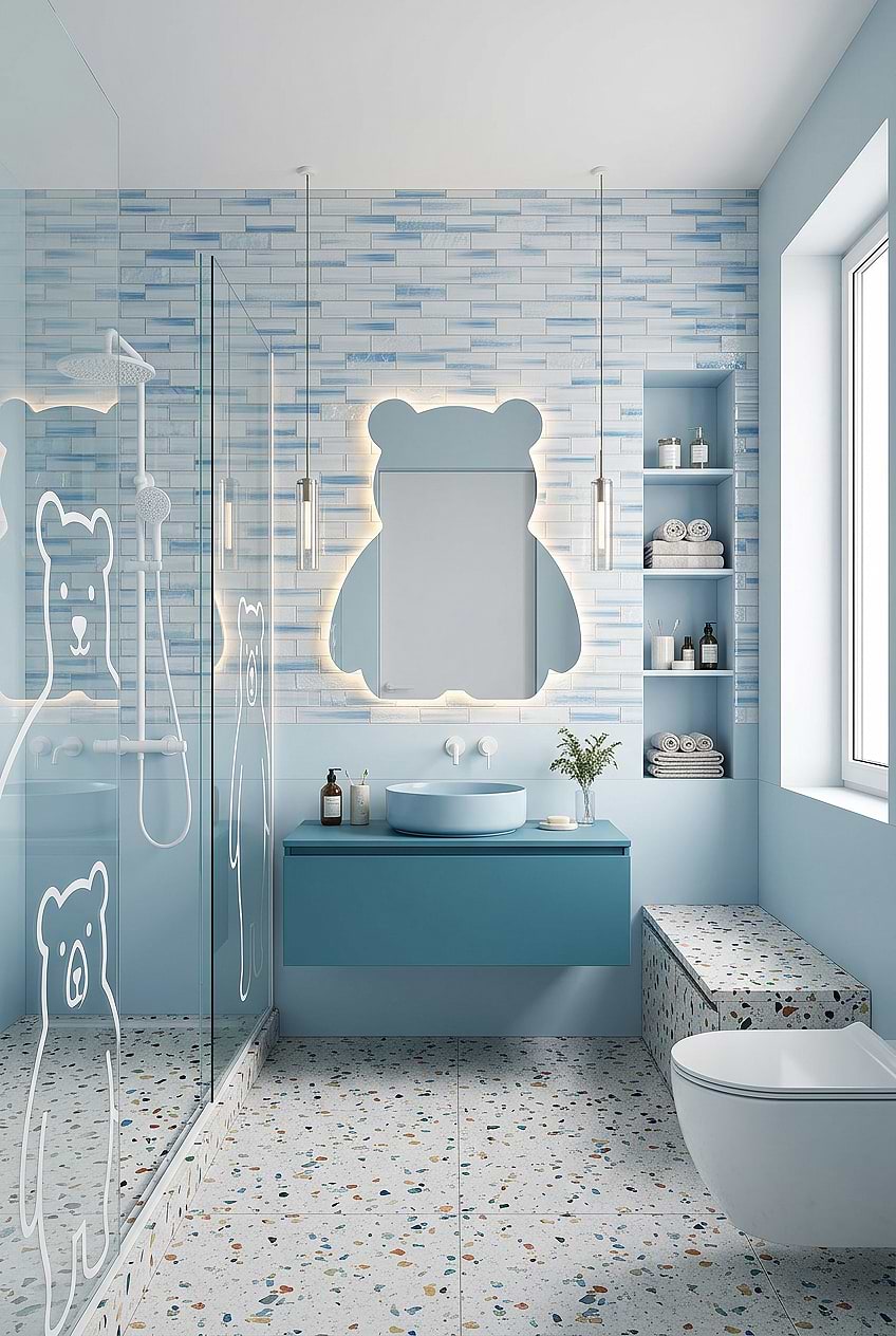 Ocean Blue Glass Tiles Modern Boys Bathroom BA5507 LOT C