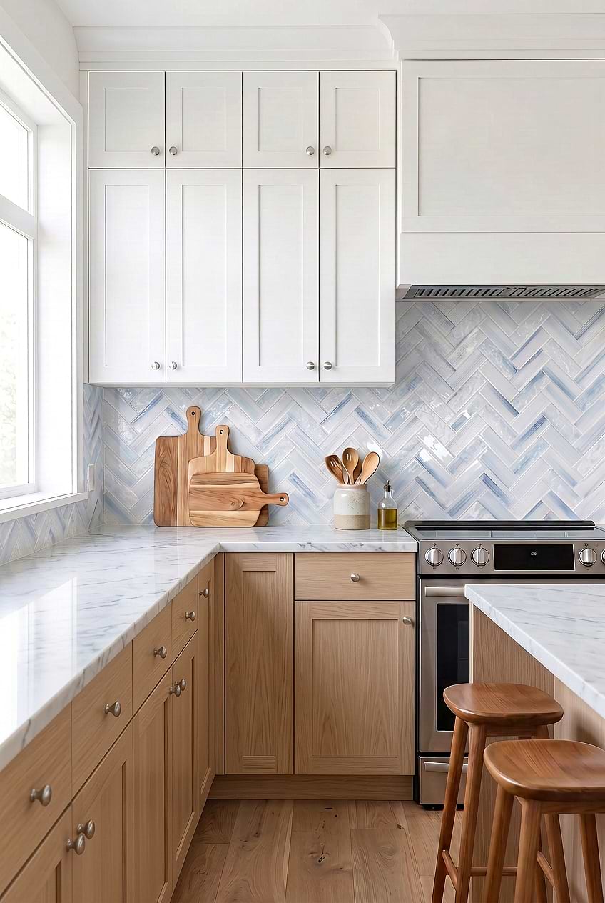 Ocean Blue Herringbone Kitchen Tile BA5507 LOT C