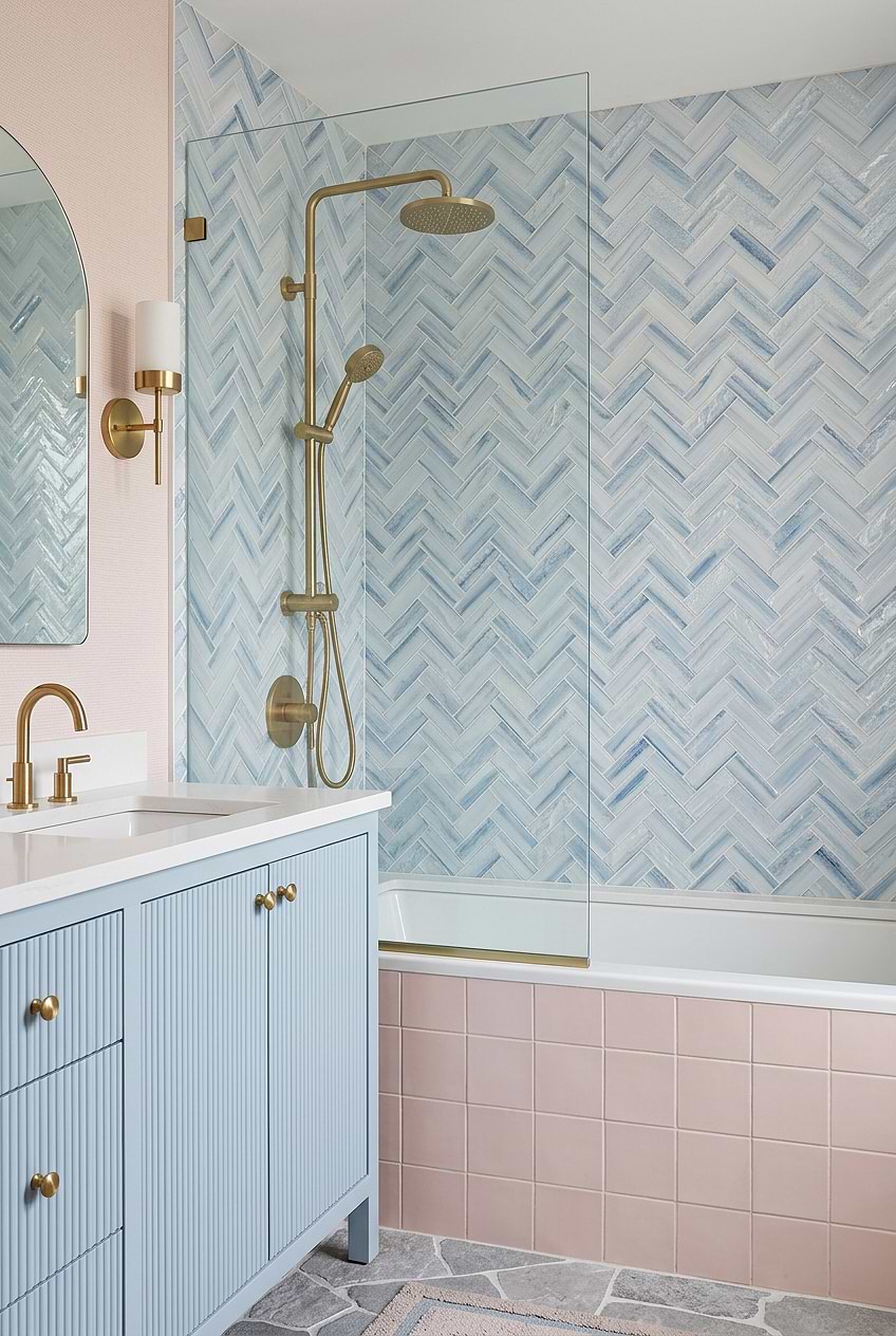 Ocean Blue Herringbone Tile Bathroom BA5507 LOT C