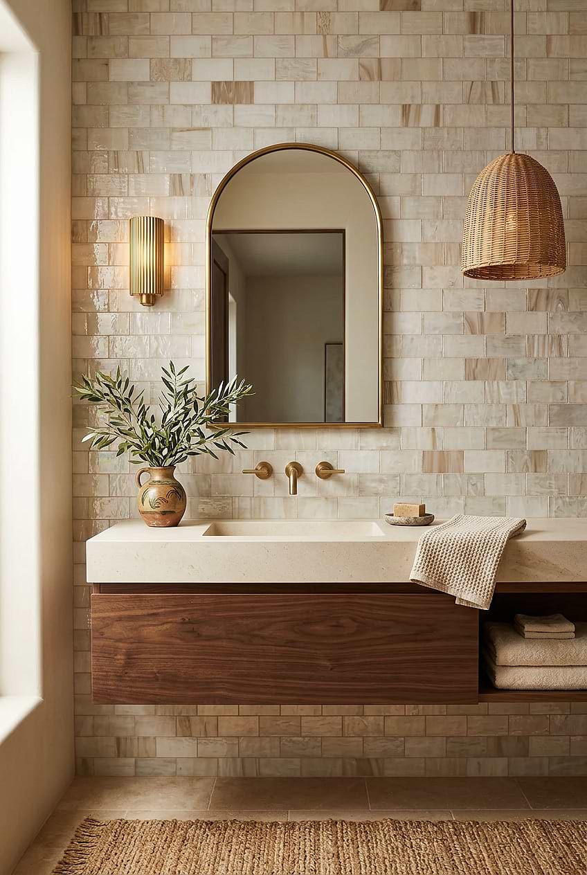 Opal Beige Artisan Glass Bathroom Tile BA7015
