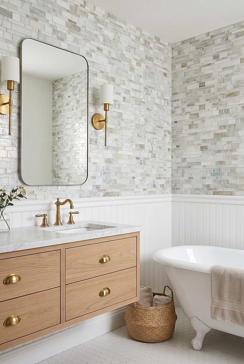 Opal Beige Glass Bathroom Wall Tile BA7015