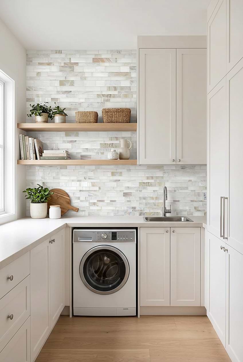 Opal Beige Glass Laundry Backsplash BA7015