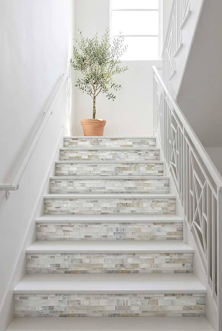 Opal Beige Glass Mosaic Tile Staircase BA7015