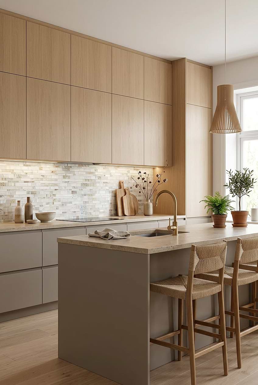 Opal Beige Glass Scandinavian Kitchen Backsplash BA7015