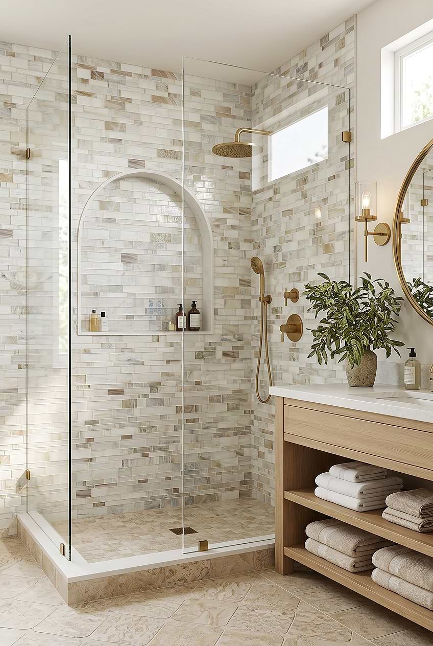 Opal Beige Glass Shower Tile BA7015