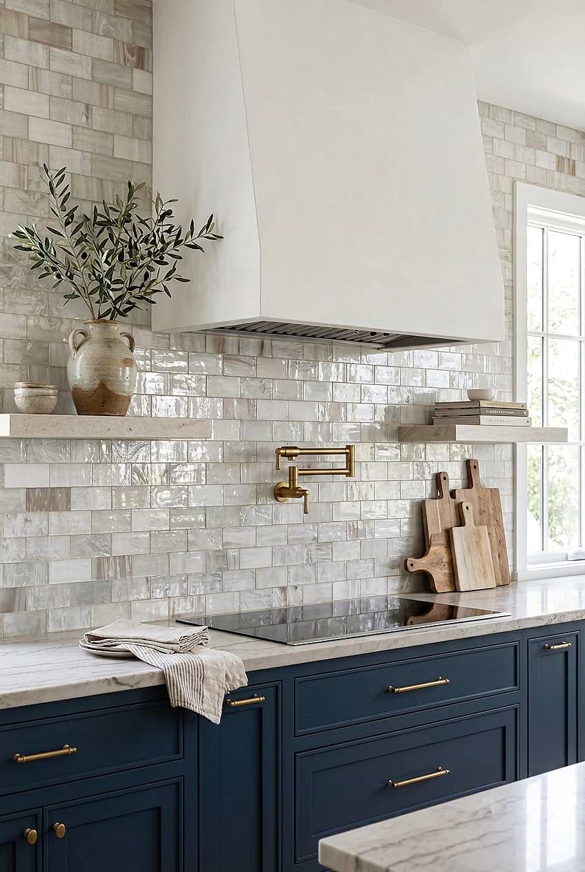 Opal Beige Glass Subway Navy Kitchen BA7015