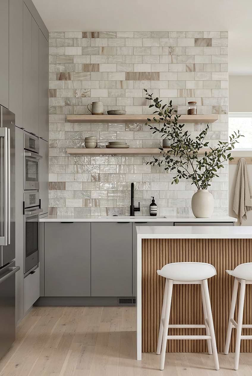 Opal Beige Glass Subway Scandinavian Kitchen BA7015