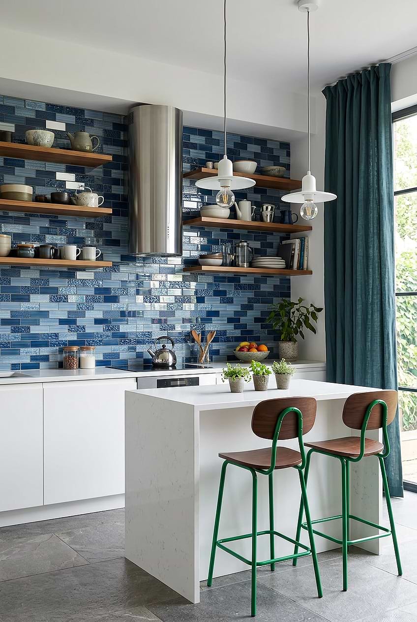 Pacific Blue Glass Subway Backsplash BA5530