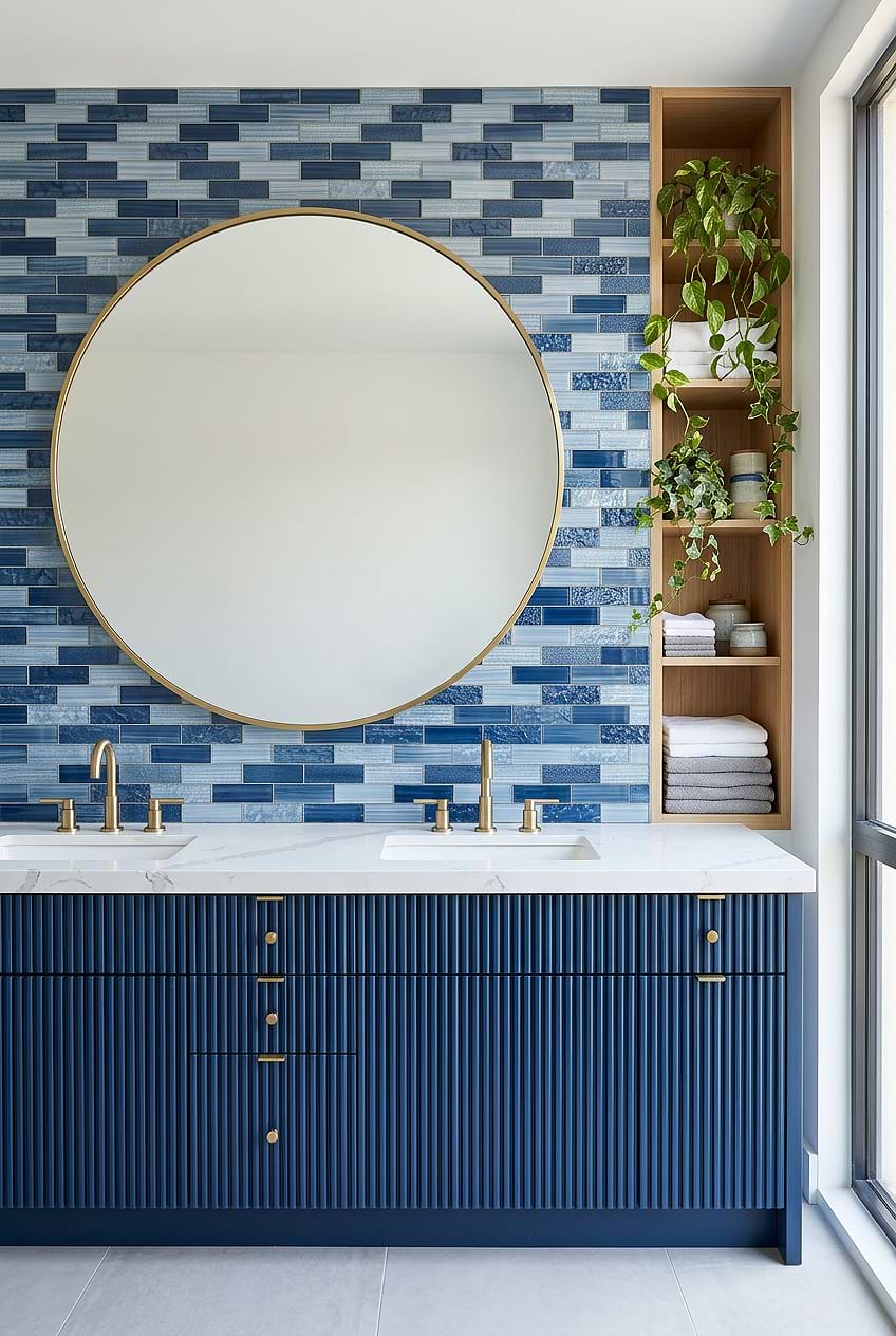 Pacific Blue Glass Subway Bathroom Backsplash BA5530