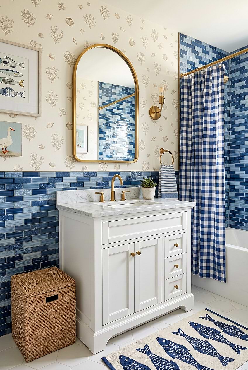 Pacific Blue Glass Subway Bathroom Tile BA5530