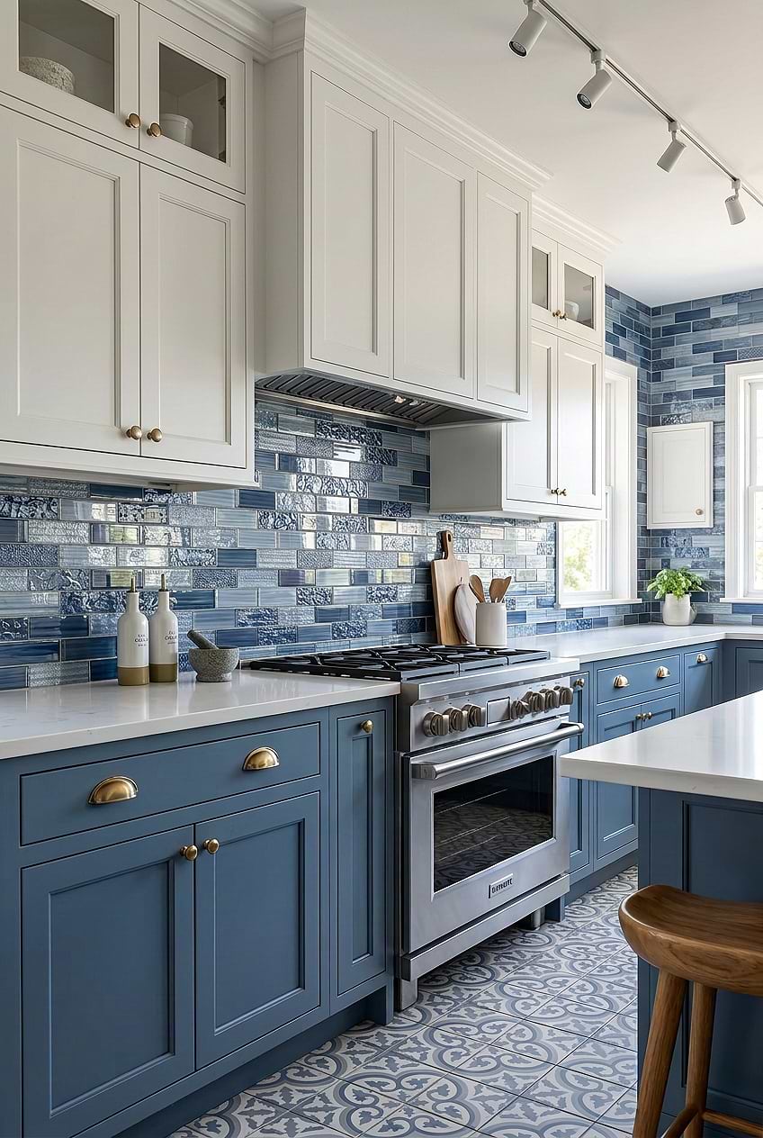 Pacific Blue Glass Subway Kitchen Backsplash BA5530