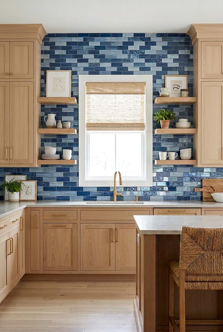 Pacific Blue Glass Subway Kitchen Backsplash BA5530