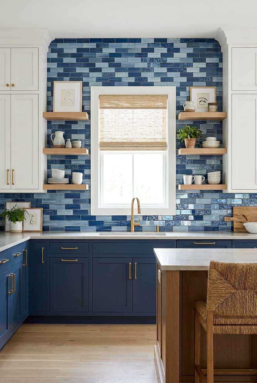 Pacific Blue Glass Subway Kitchen Backsplash BA5530