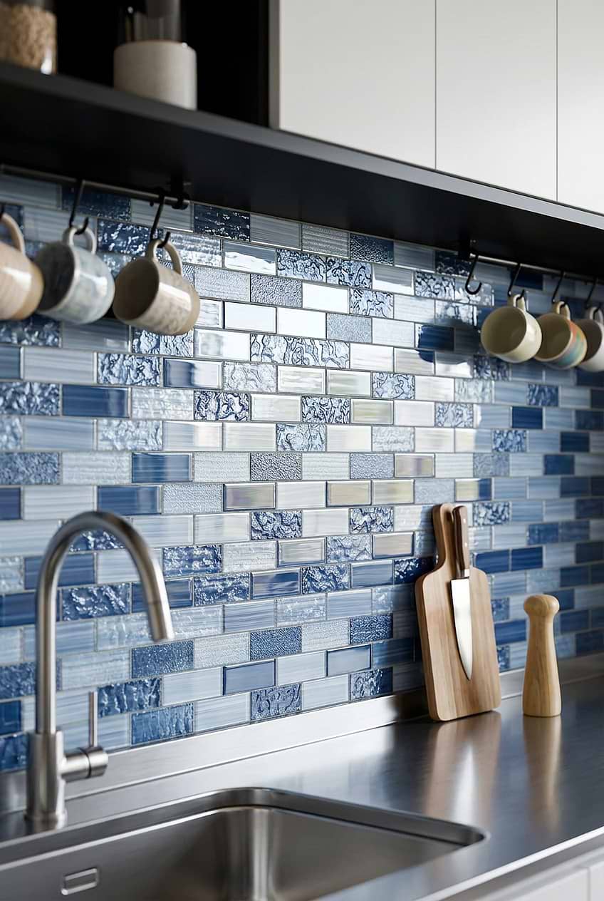 Pacific Blue Glass Subway Kitchen Tile BA5530