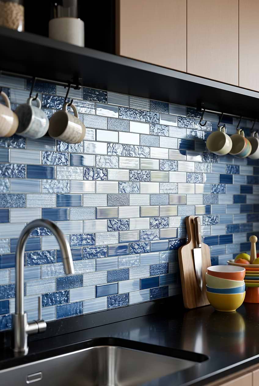 Pacific Blue Glass Subway Kitchen Tile BA5530