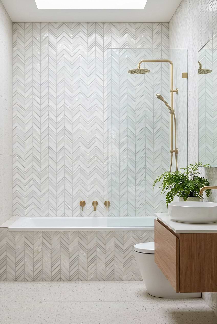 Pearl Chevron Marble White Bathroom Tile BA8030