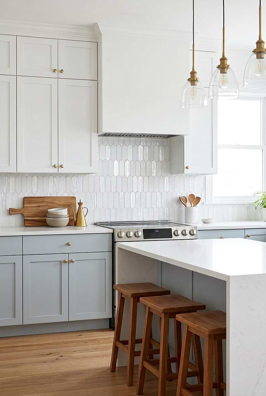 Pearl Glass Picket Kitchen Backsplash BA6701
