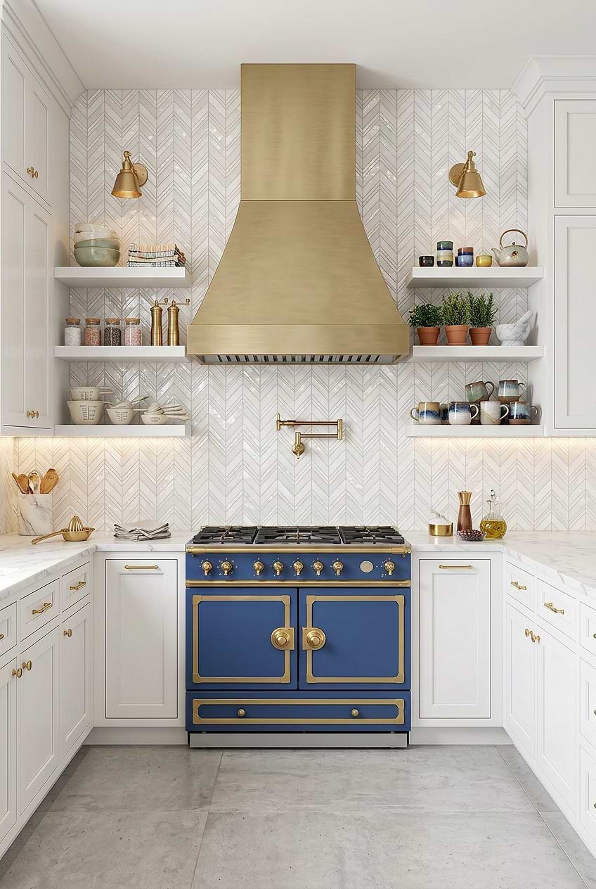 Pearl Marble Chevron Kitchen Backsplash BA8030