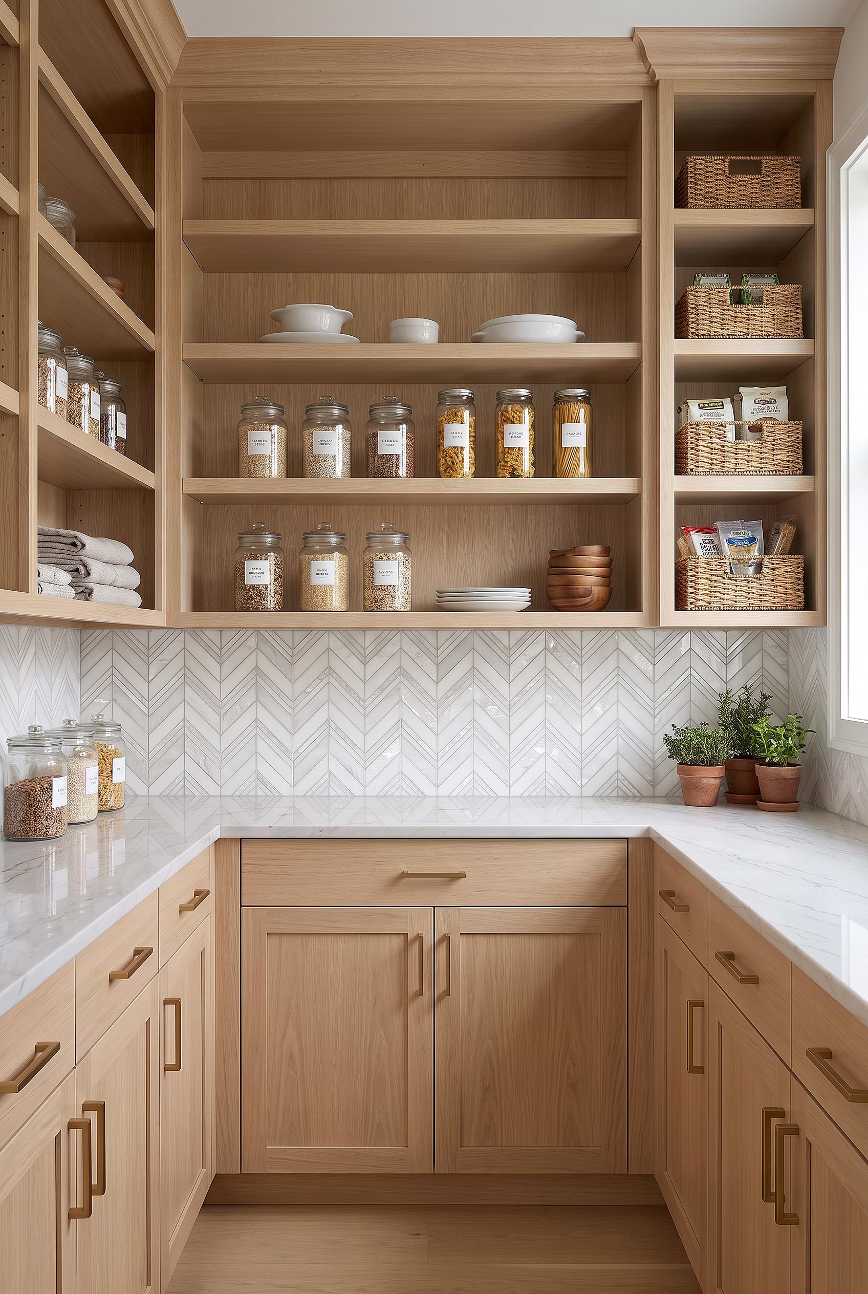 Pearl Marble Chevron Pantry Backsplash BA8030