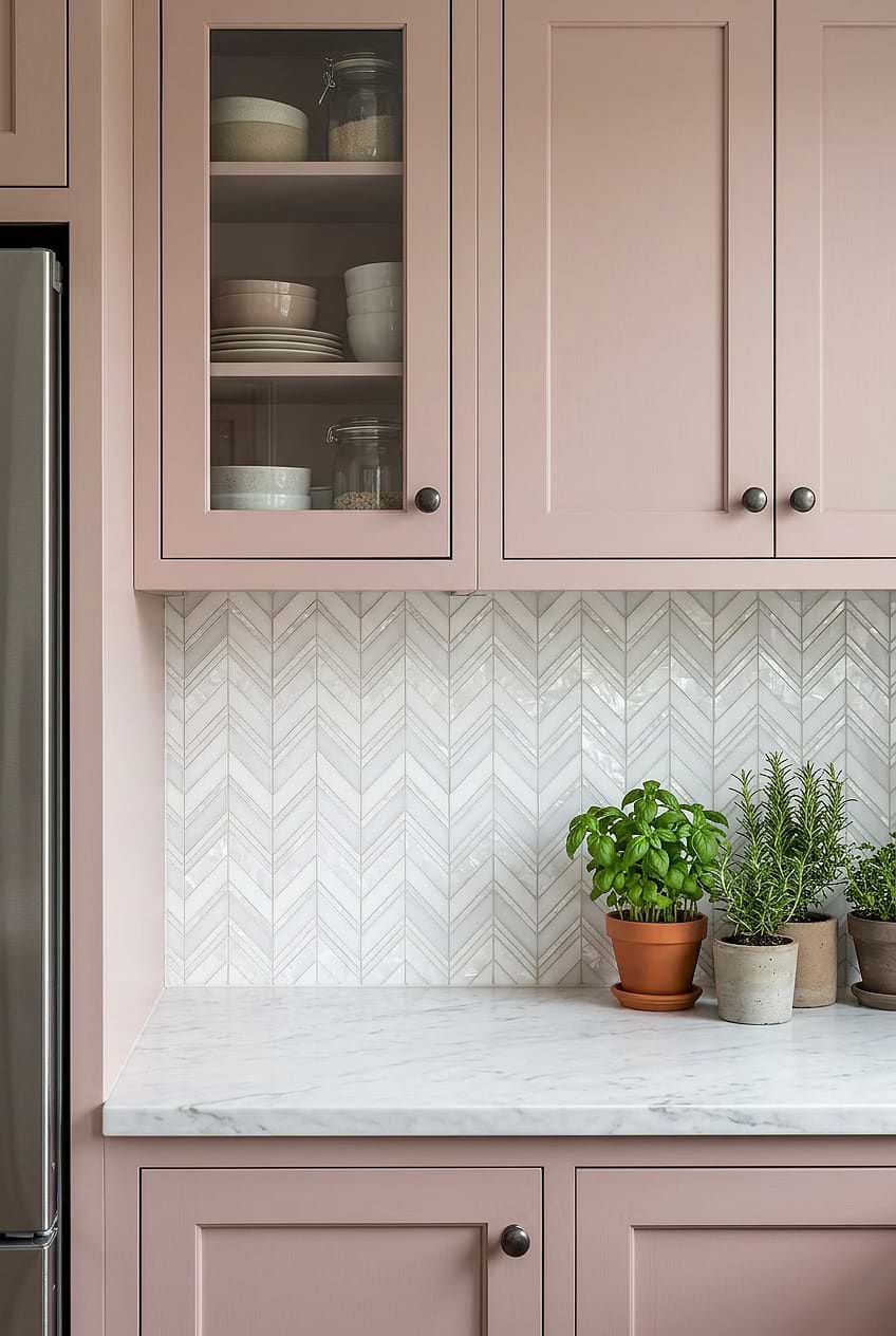 Pearl Marble Chevron Pink Kitchen BA8030 Pearl Marble Chevron Pink Kitchen BA8030