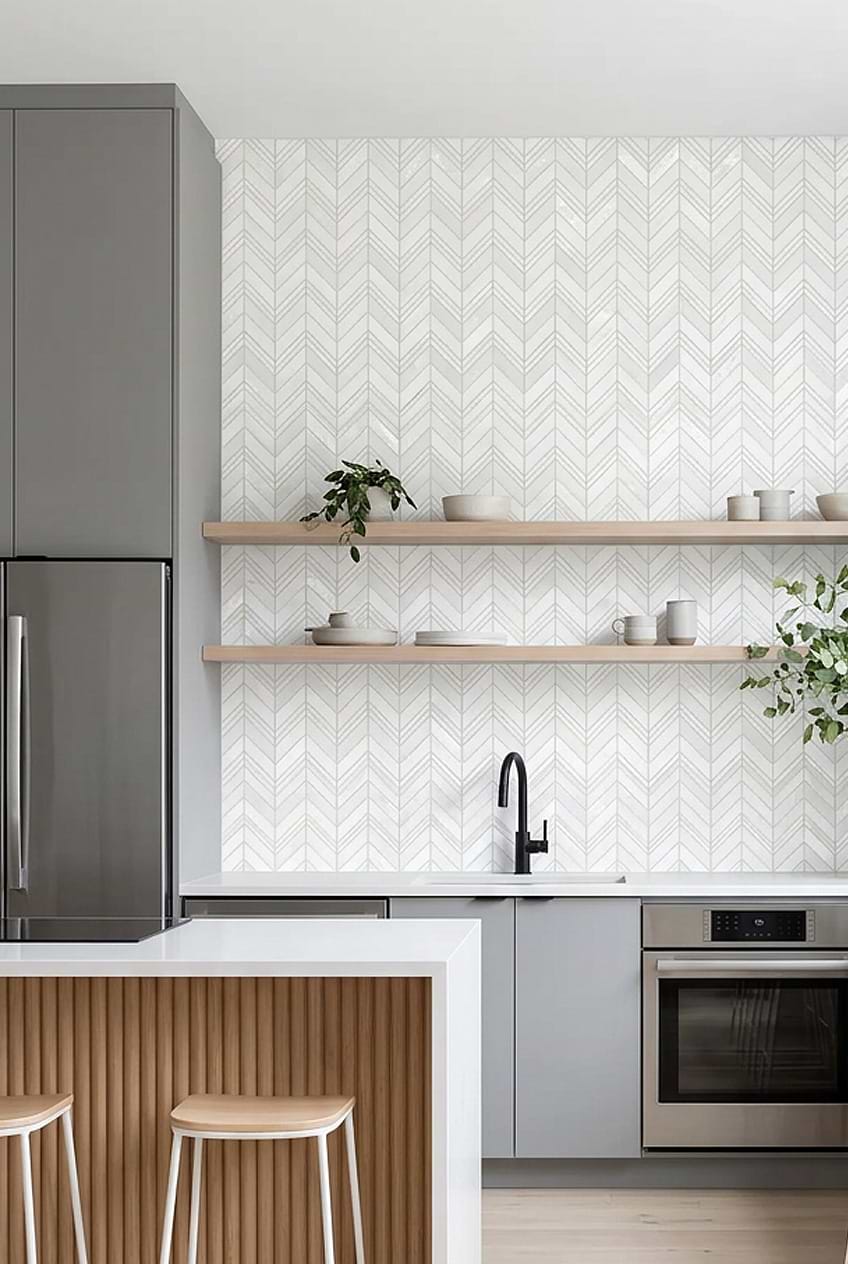 Pearl Marble Chevron Scandinavian Kitchen BA8030