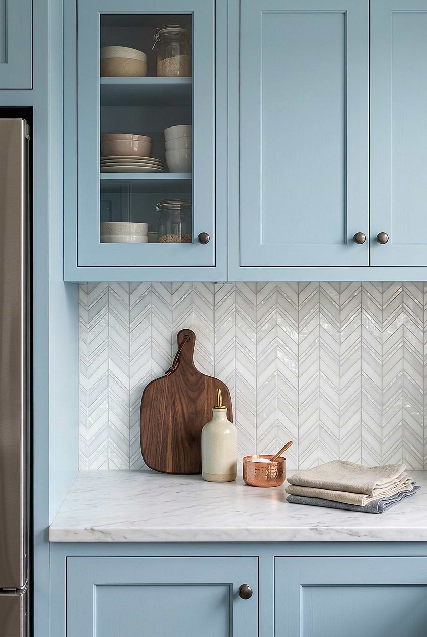 Pearl Marble White Chevron Mosaic Backsplash BA8030