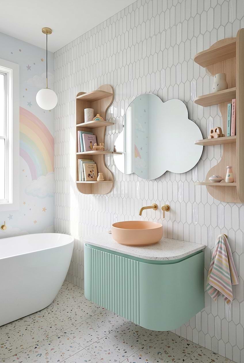 Pearl Picket Tile with Mint Vanity BA6701