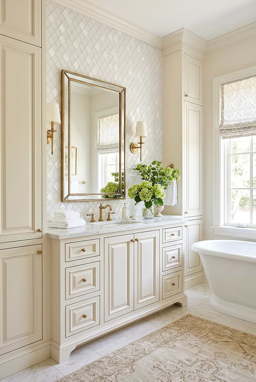 Pearl White Diamond Mosaic French Country Bathroom Tile BA6706 Pearl White Diamond Mosaic French Country Bathroom Tile BA6706